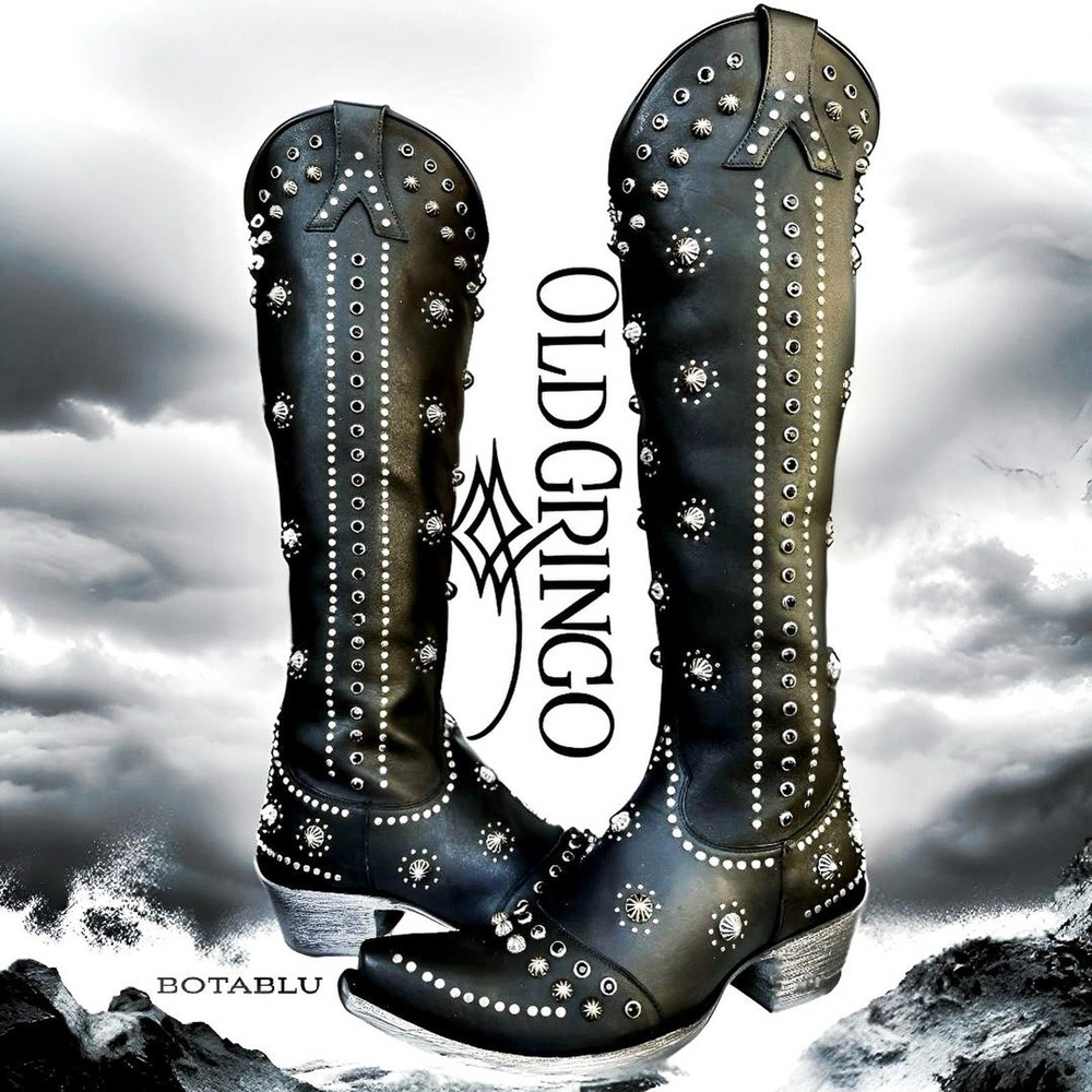 OLD GRINGO Kellie 18” L3095-1 Studded Knee High Cowboy Western Black Boots - Picture 3 of 7